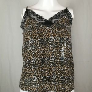 NWT OLIVIA RUBIN Camisole Womens Sz‎ 0 XS Black Animal Print Sequined Top